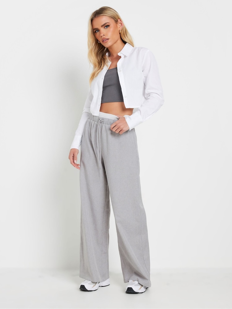 PixieGirl Petite Grey Textured Pinstripe Boxer Trousers - Image 1 of 5