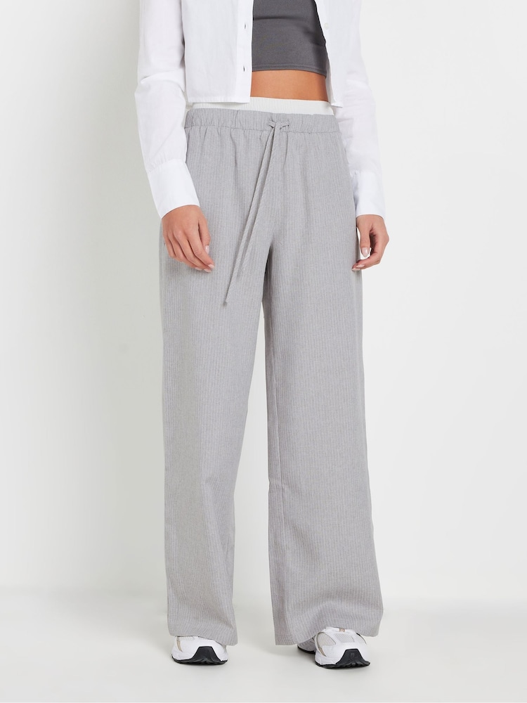 PixieGirl Petite Grey Textured Pinstripe Boxer Trousers - Image 2 of 5 PixieGirl Petite Grey Textured Pinstripe Boxer Trousers - Image 2 of 5