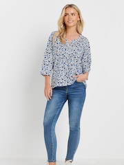 M&Co White Petite 3/4 Sleeve 100% Cotton Henley Top - Image 2 of 5