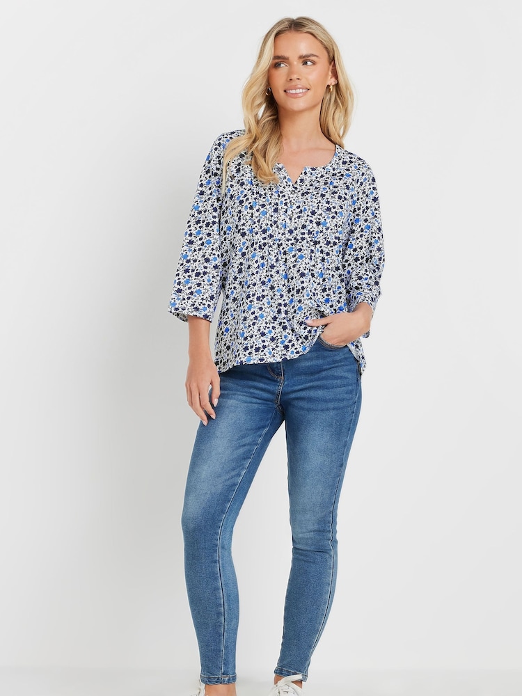 M&Co White Petite 3/4 Sleeve 100% Cotton Henley Top - Image 2 of 5