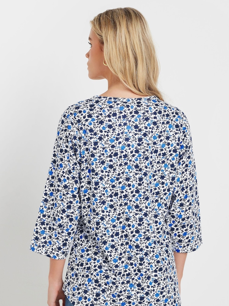 M&Co White Petite 3/4 Sleeve 100% Cotton Henley Top - Image 4 of 5