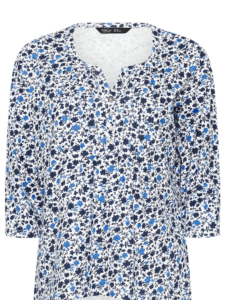 M&Co White Petite 3/4 Sleeve 100% Cotton Henley Top - Image 5 of 5