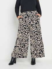 Yours Curve Black Abstract Structured Wide Leg Trousers - Image 1 of 9