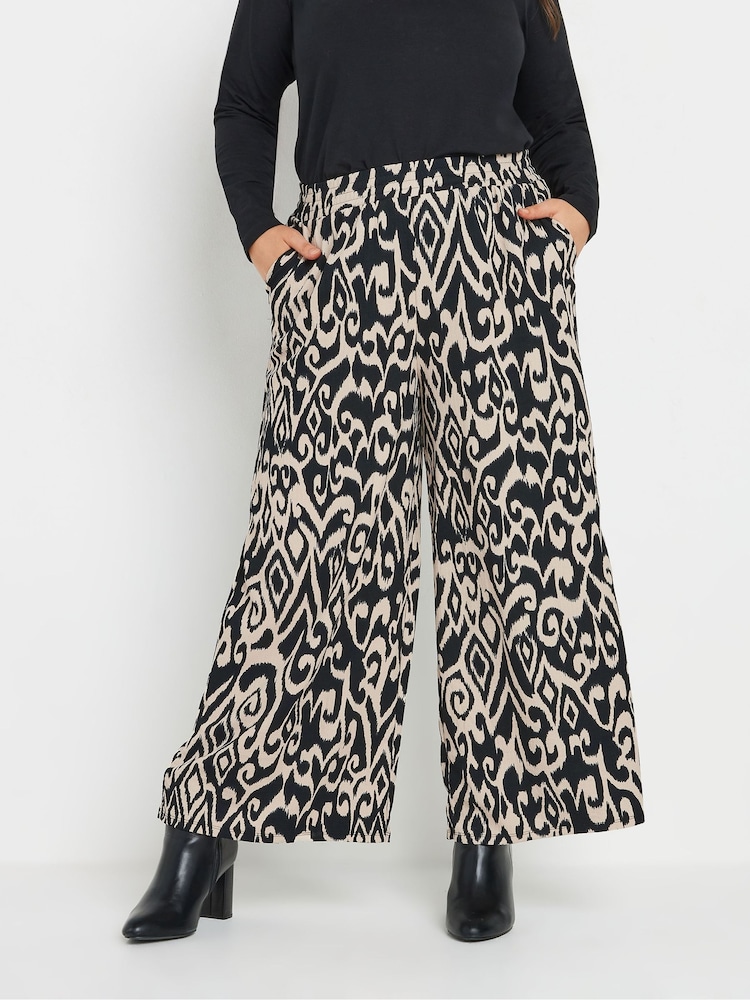 Yours Curve Black Abstract Structured Wide Leg Trousers - Image 1 of 9