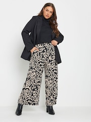 Yours Curve Black Abstract Structured Wide Leg Trousers - Image 2 of 9
