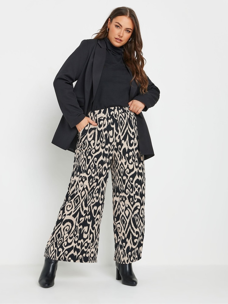 Yours Curve Black Abstract Structured Wide Leg Trousers - Image 2 of 9