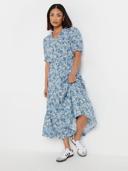 PixieGirl Petite Blue Floral Print Smock Dress - Image 2 of 5
