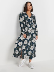 PixieGirl Petite Blue Leopard Print Midi Tea Dress - Image 1 of 5