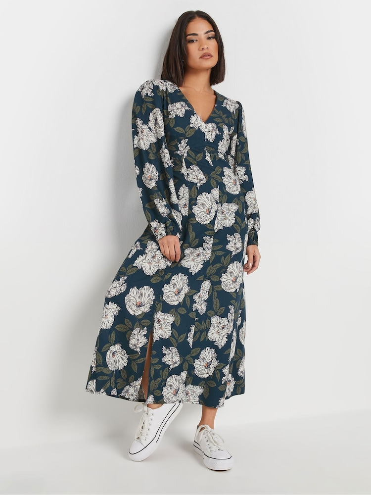PixieGirl Petite Blue Leopard Print Midi Tea Dress - Image 1 of 5