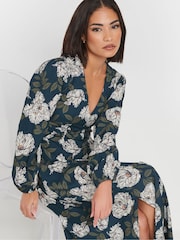 PixieGirl Petite Blue Leopard Print Midi Tea Dress - Image 4 of 5