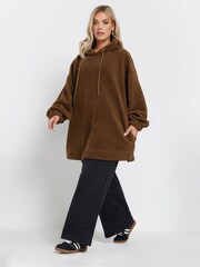 Yours Curve Brown Colourblock Teddy Hoodie - Image 2 of 5