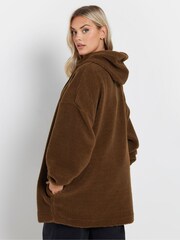 Yours Curve Brown Colourblock Teddy Hoodie - Image 3 of 5