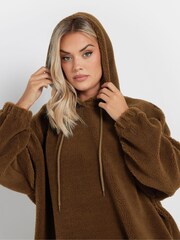 Yours Curve Brown Colourblock Teddy Hoodie - Image 4 of 5