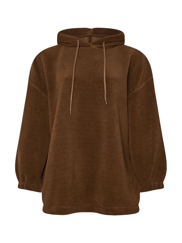 Yours Curve Brown Colourblock Teddy Hoodie - Image 5 of 5