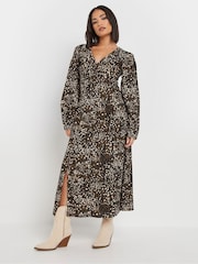 PixieGirl Petite Brown Leopard Print Midi Tea Dress - Image 1 of 5