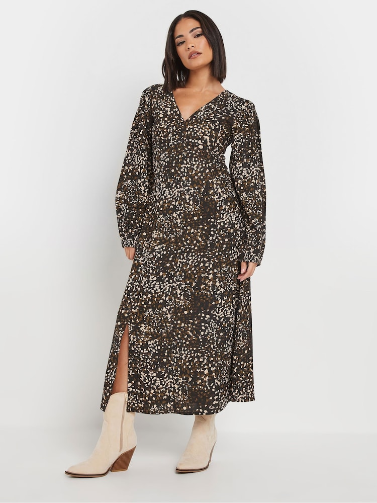 PixieGirl Petite Brown Leopard Print Midi Tea Dress - Image 1 of 5
