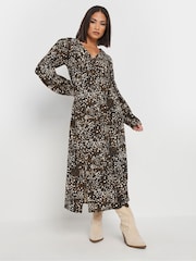 PixieGirl Petite Brown Leopard Print Midi Tea Dress - Image 2 of 5