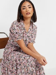 PixieGirl Petite Pink Floral Print Smock Dress - Image 4 of 5