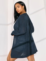 Yours Curve Blue Tape Yarn Cardigan - Image 9 of 9