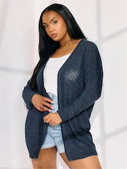 Yours Curve Blue Tape Yarn Cardigan - Image 6 of 9