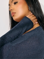 Yours Curve Blue Tape Yarn Cardigan - Image 8 of 9
