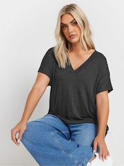 Yours Curve Grey Deep Band Grown On Basic T-Shirt - Image 1 of 5