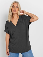 Yours Curve Grey Deep Band Grown On Basic T-Shirt - Image 2 of 5