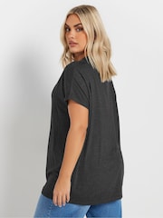 Yours Curve Grey Deep Band Grown On Basic T-Shirt - Image 3 of 5