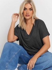 Yours Curve Grey Deep Band Grown On Basic T-Shirt - Image 4 of 5