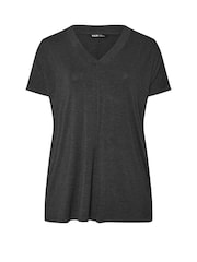 Yours Curve Grey Deep Band Grown On Basic T-Shirt - Image 5 of 5