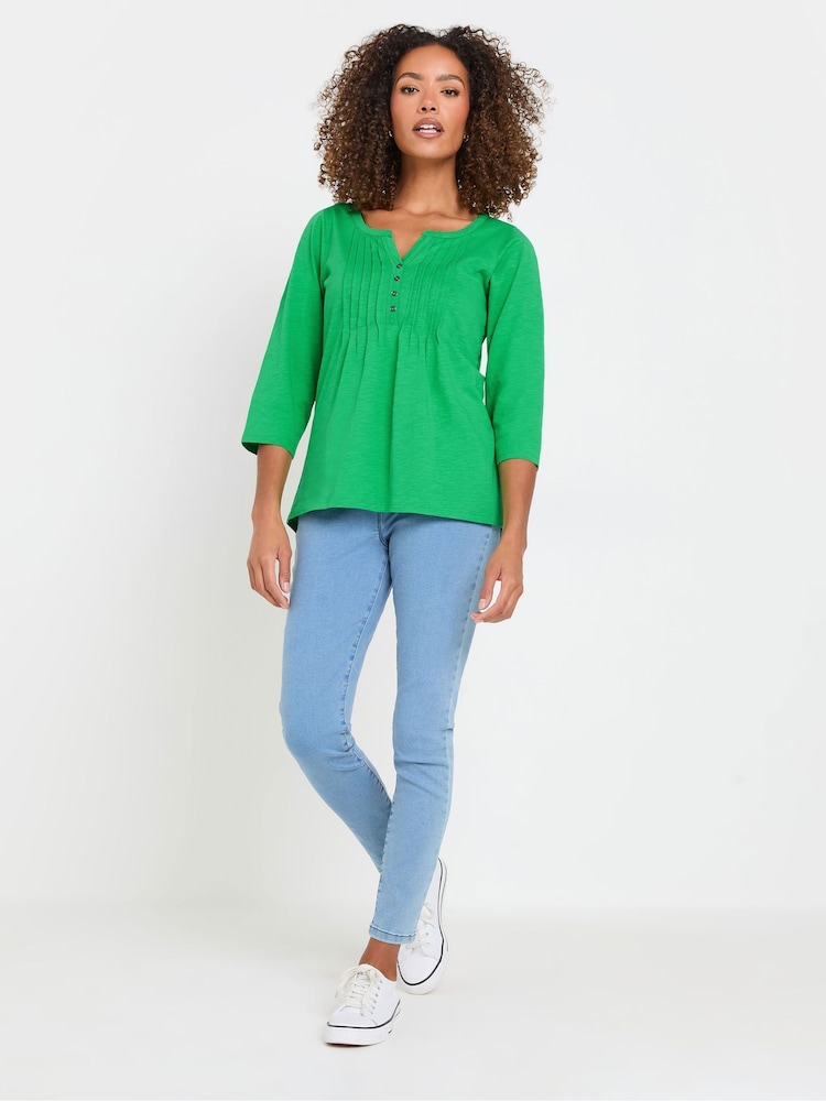 Verde - M&Co 3/4 Sleeve 100% Cotton Henley Top - Imagen 2 de 5 Verde - M&Co 3/4 Sleeve 100% Cotton Henley Top - Imagen 2 de 5