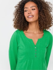 Verde - M&Co 3/4 Sleeve 100% Cotton Henley Top - Imagen 4 de 5