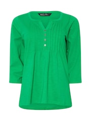 Verde - M&Co 3/4 Sleeve 100% Cotton Henley Top - Imagen 5 de 5