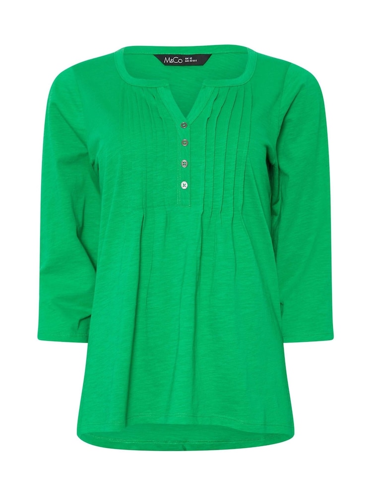 Verde - M&Co 3/4 Sleeve 100% Cotton Henley Top - Imagen 5 de 5