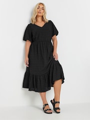 Черный - Yours Curve Textured Tiered Dress - Изображение 1 из 5