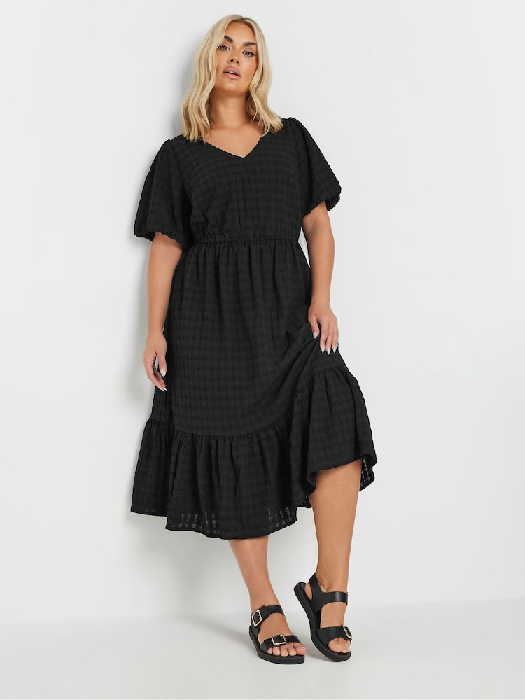 Черный - Yours Curve Textured Tiered Dress - Изображение 1 из 5