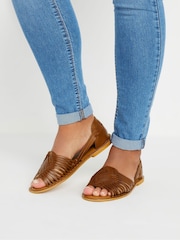 Yours Curve Natural Extra Wide Fit Woven Leather Flat Pumps - Image 1 of 5