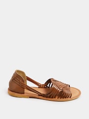 Yours Curve Natural Extra Wide Fit Woven Leather Flat Pumps - Image 2 of 5