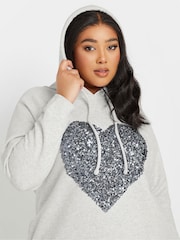 Yours Curve Grey Heart Embellished Hoodie Dress - Image 2 of 5