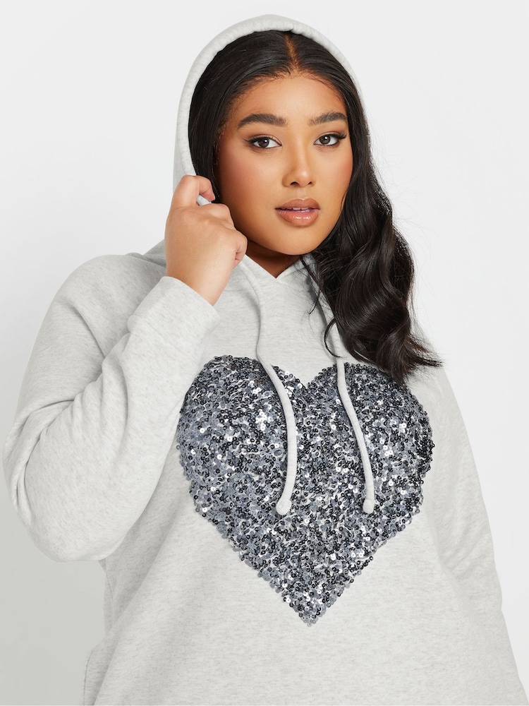Yours Curve Grey Heart Embellished Hoodie Dress - Image 2 of 5