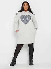 Yours Curve Grey Heart Embellished Hoodie Dress - Image 4 of 5