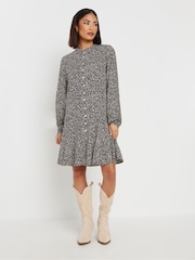 PixieGirl Petite Black Geometric Button Front Smock Mini Dress - Image 2 of 6