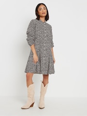 PixieGirl Petite Black Geometric Button Front Smock Mini Dress - Image 5 of 6