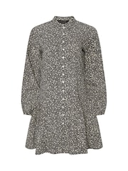 PixieGirl Petite Black Geometric Button Front Smock Mini Dress - Image 6 of 6