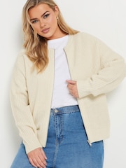 Yours Curve Natural Zip Through Knitted Bomber Jacket - Image 1 of 5