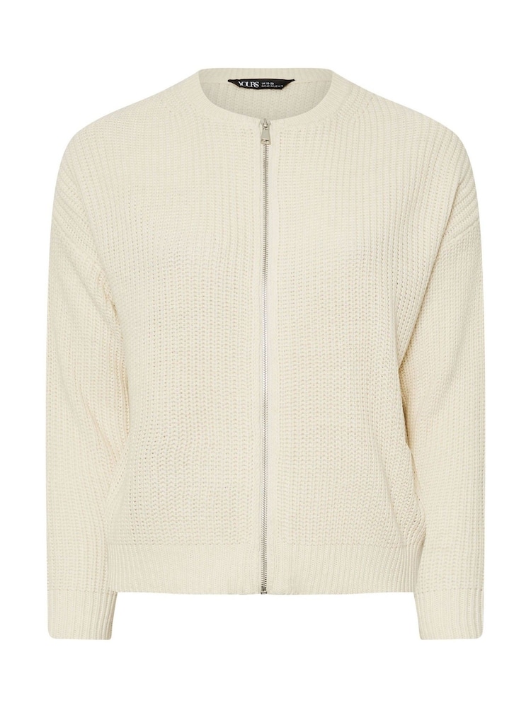 Yours Curve Natural Zip Through Knitted Bomber Jacket - Image 2 of 5 Yours Curve Natural Zip Through Knitted Bomber Jacket - Image 2 of 5