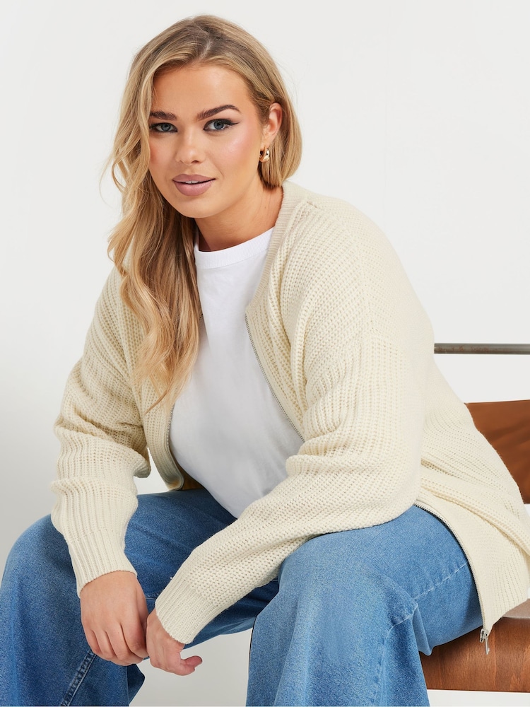 Yours Curve Natural Zip Through Knitted Bomber Jacket - Image 2 of 5