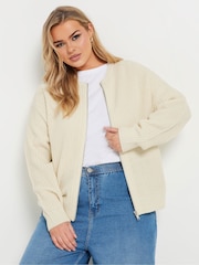 Yours Curve Natural Zip Through Knitted Bomber Jacket - Image 4 of 5