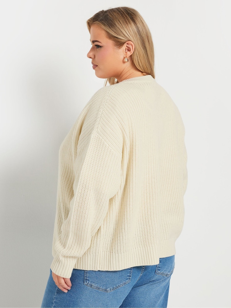 Yours Curve Natural Zip Through Knitted Bomber Jacket - Image 5 of 5 Yours Curve Natural Zip Through Knitted Bomber Jacket - Image 5 of 5