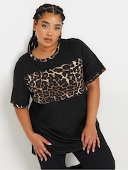 Yours Curve Black Leopard Print Block Detail Top - Image 1 of 5